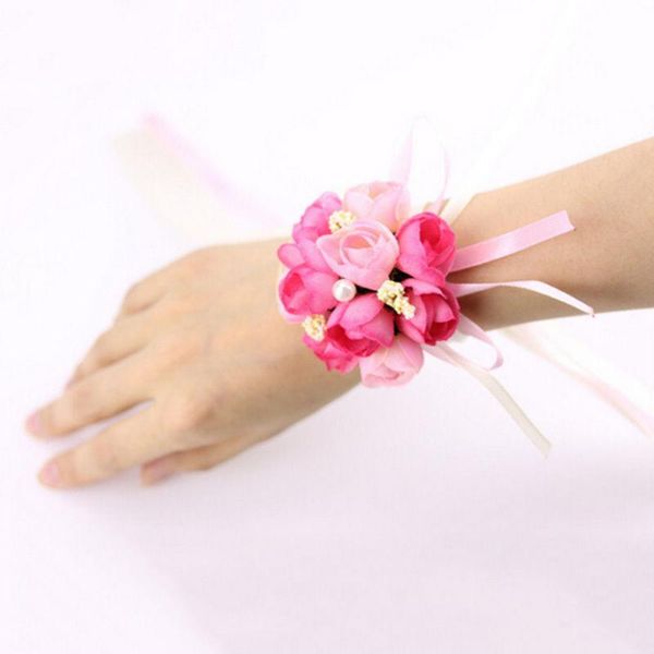 

simulation rose lace girls corsage decor bridal bridesmaid artificial flower wristband wedding party prom wrist flowers bracelet