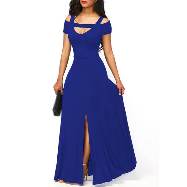

summer womens v-neck off shoulder bandage maxi dress cocktail party split dress, Black;gray