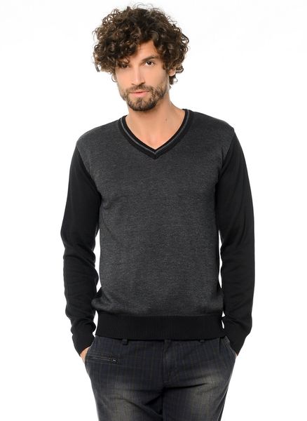 

heyss v-neck men 's sweater sweater, White;black