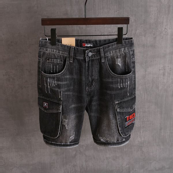 

newly designer fashion men jeans shorts black loose fit big pockets cargo denim shorts hombre summer hip hop short jeans men, Blue