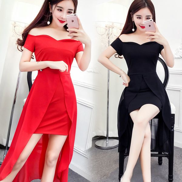 

celebrity elegant off-shoulder backless short skirt chiffon dovetail dress 2020 summer new style, White;black