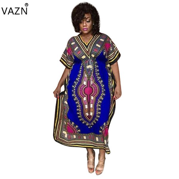 

Autumn New Special Design Brand Fashion Sexy Women Dress Retro Print V-neck Half Sleeve Chiffon Maxi Dress