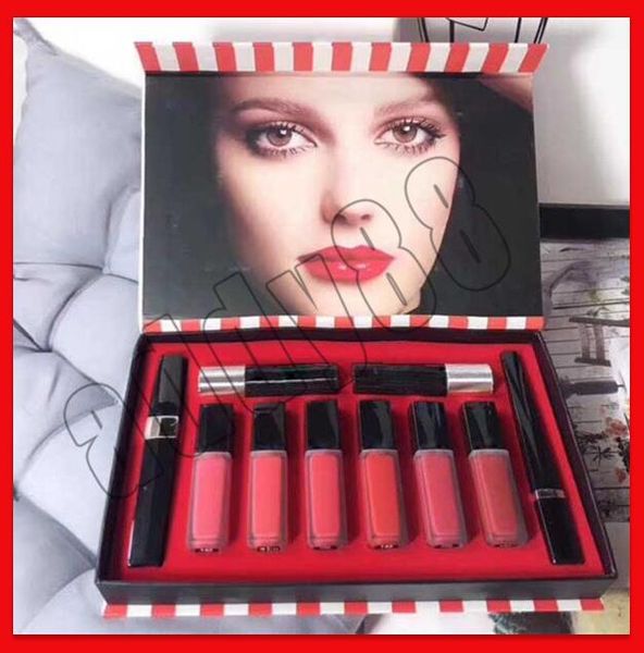 

New Hot famous Brand Makeup Set 6pcs Liquid Lipstick 2pcs Matte Lipstick Mascara Eyeliner 10 In 1 Kit