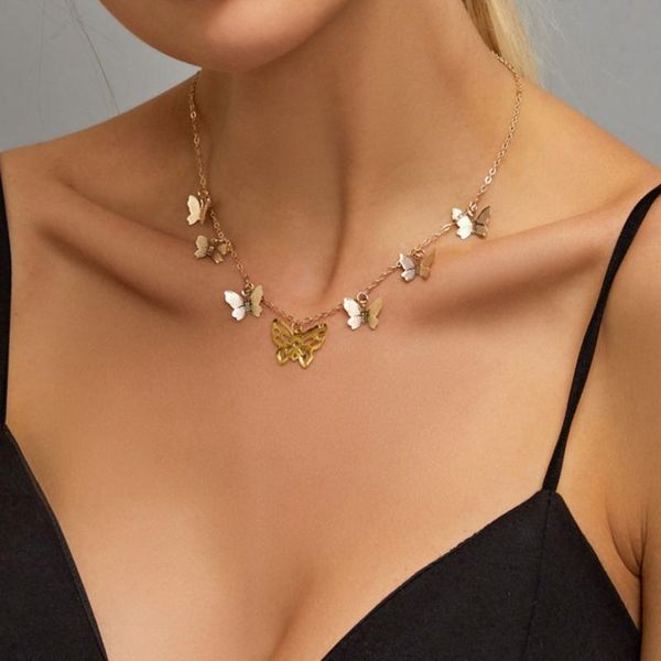 

chains modyle bohemian cute butterfly choker necklace for women gold silver color clavicle chain 2021 fashion female chocker jewelry