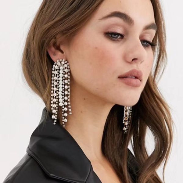 

dvacaman длинной кисточка серьга кристалл падения для женщин блестящих цветов серебра rhinestone мотаться серьги венчания партии ювелирных и, Silver