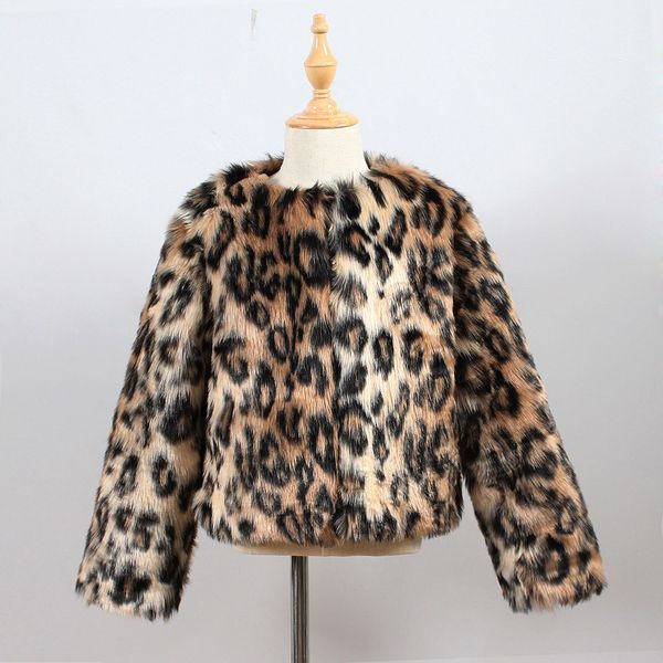 

telotuny kids girls fashion furry coat leopard print stylish fur jackets faux fur coat waterfall thick warm outwear zs04, Blue;gray