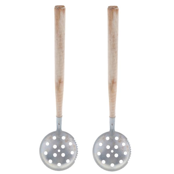 

2pcs iron ice fishing scoop ковшовой нории слякоть скиммер с деревянной ручкой