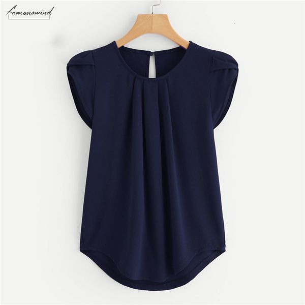 

blouse petal sleeve pleated casual detail summer round neck cap sleeve blouse women navy ol work blouse, White