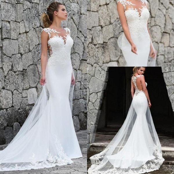 

beach lace mermaid wedding dresses sweetheart 3d flower sweep train bridal wears sheer back ruched sheath wedding gowns, White