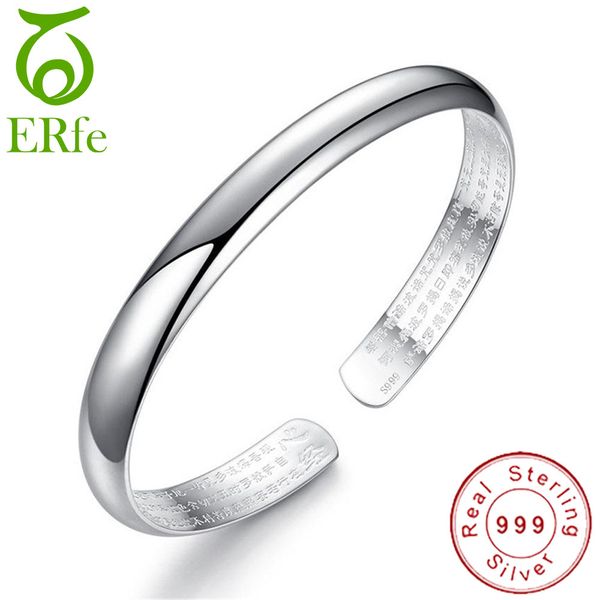 

real pure 999 silver buddhist heart sutra bangle glossy bracelet femme argent scripture braclet chinese religious jewelry sb002, Black