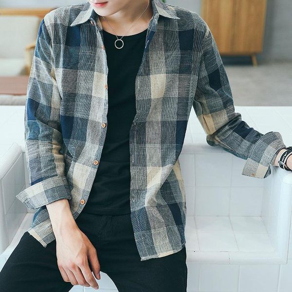

shirts men turn-down collar plaid simple all-match loose pockets leisure trendy shirt mens ulzng korean style clothing chic, White;black