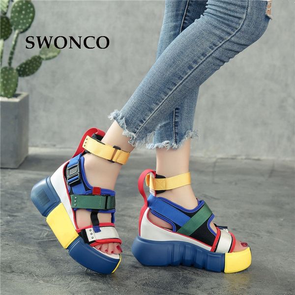 

swonco women's sandals 2019 summer high heels sandals for women chunky sandal womens wedge platform shoes casual summer sandal, Black