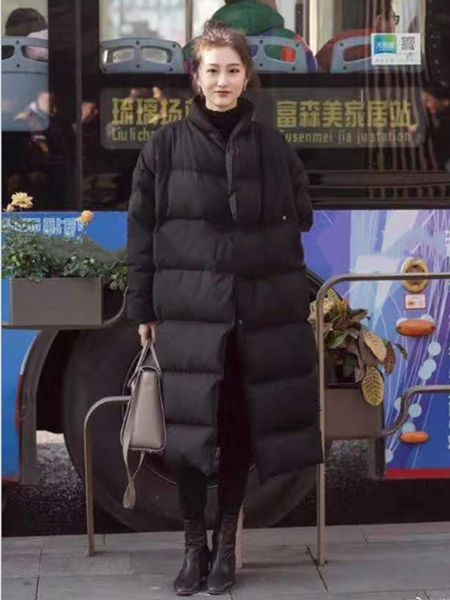 

stand collar winter women's long down jacket female warm jacket outwear wild stylish clothes, Black