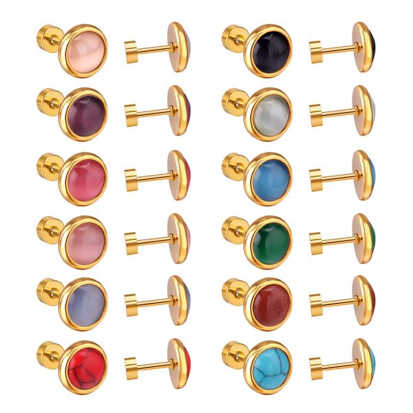 

12pairs/lot wholesale stainless steel screw stud earrings women anti-allergy fashion earrings 10mm luxury ear accessories, Golden;silver