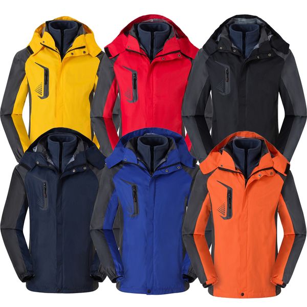 

running jerseys 3 in 1 couple outdoor winter waterproof windbreaker mens hiking jackets camping softshell jacket hunting coats, Black;blue
