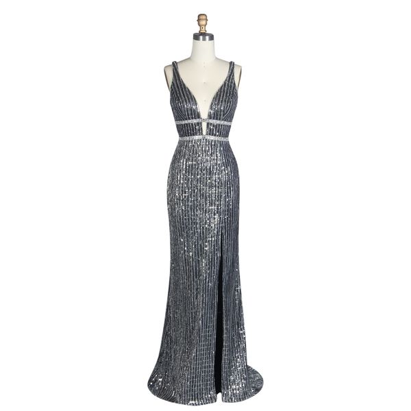 

2019 summer new evening dress women's fashion shiny crystal long ball dress halter sequins beaded formal party, White;black