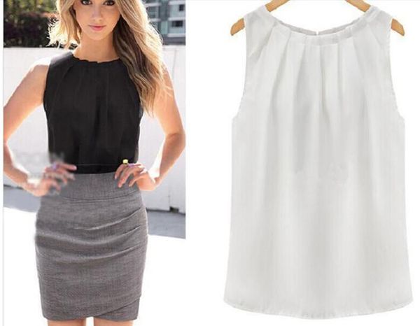 

s-xxxl tank women loose casual chiffon solid sleeveless vest all-match basic o-neck for women female clothing, White