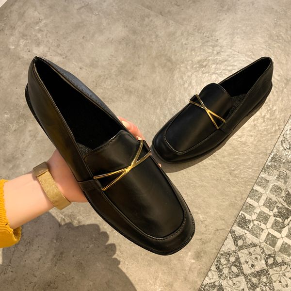 

shoes woman 2019 casual female sneakers oxfords women's slip-on square toe flats modis loafers with fur british style new, Black