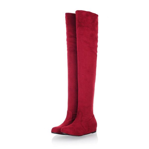 

женщины boots зима осень мода flat bottom ботинки ботинок над коленом high leg замша long, Black