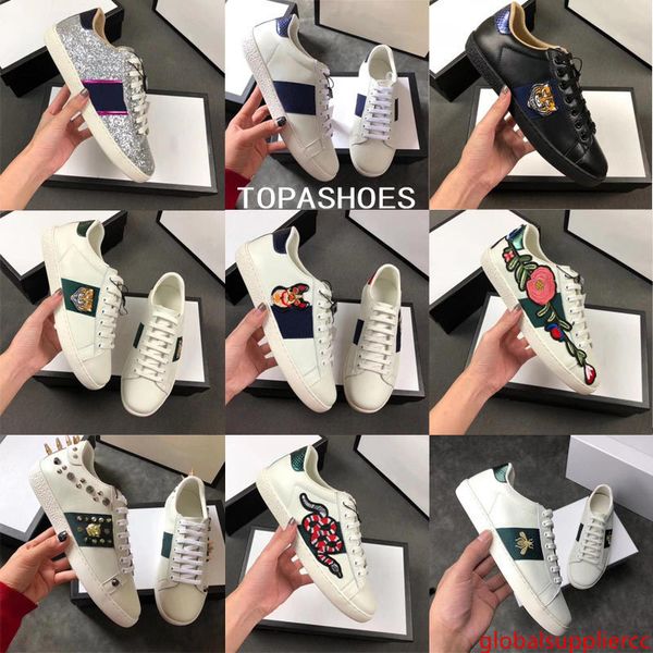 

wholesale new designer shoes 100% ace leather sneaker men women classic trainers python tiger bee flower embroidered cock love sneakers