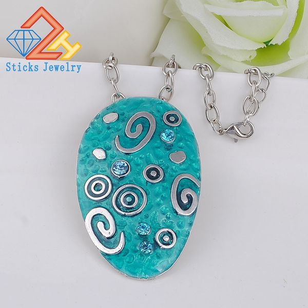 

enamel retro style zinc alloy trendy pendant necklace antique silver plated ing