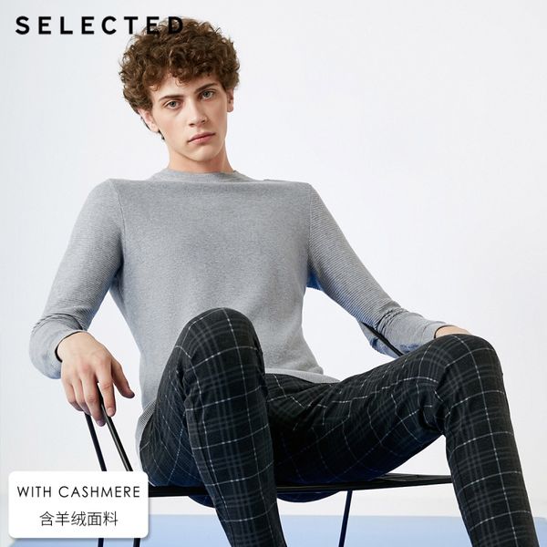 

men's regular fit round neckline cashmere-blend weave knit s|418424528, White;black