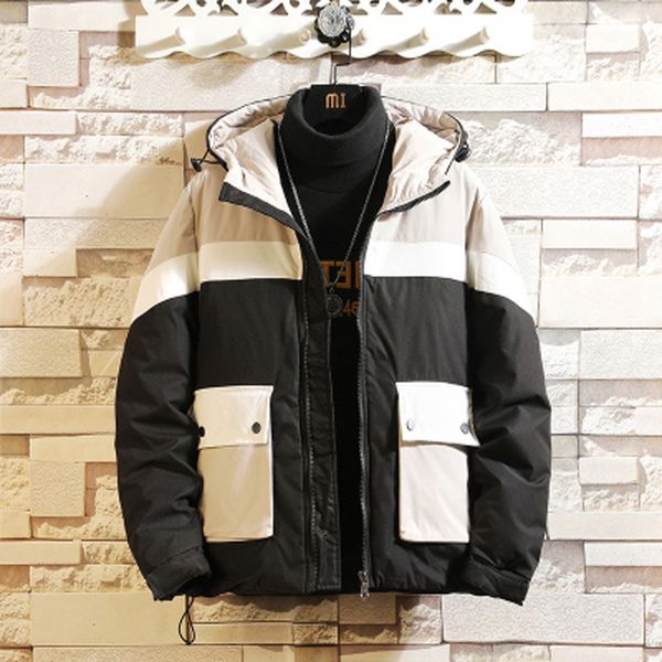 

men's autumn and winter new fashion trend color matching casual cotton coat hip hop swag loose holes casual coats 11.4, Black