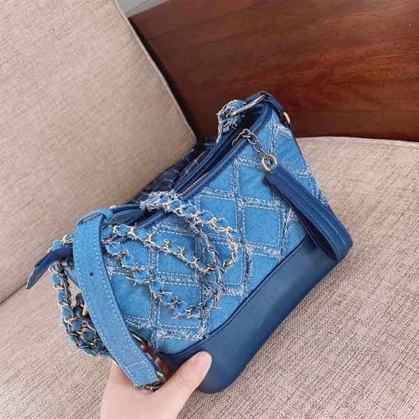 

fashion hobo bags shoulder bag crossbody bag chain bags diamond lattice blue canvas bags ing