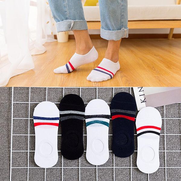 

men sock slippers striped 100% cotton spring summer thin short sports invisible silicone anti-skid deodorant sweat socks factory wholesale, Black