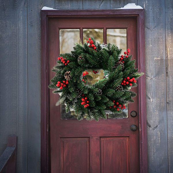 

christmas wreath door decoration artificial foam berry wreath with natural pine cone pendant wall decor