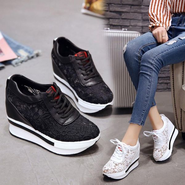 

women mesh shoes for spring summer 2020 new lady breathable running shoes wedges casual female platform slip on loafers, Black