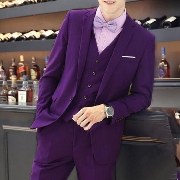 

2020 casual fashion purple groomsmen men suits for prom wedding groom men suit terno (jacket+pants+vest, White;black