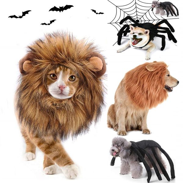 Animais selvagens Rei Cat Dog Juba Leão Costume Lion Pet Lion Pet peruca de cabelo para Cães Gatos Animais Halloween presente Festa de Natal
