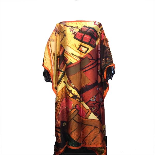 

new fashion european printed kaftan silk dresses loose style dashiki muslim dresses african for women, Red