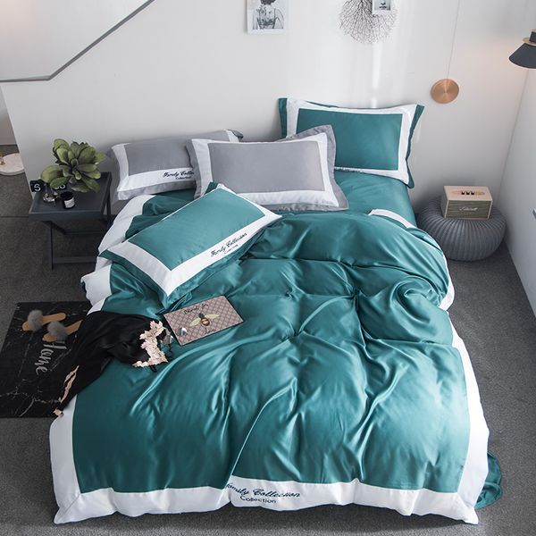 Green Silk Satin Bedding Sets Solid Satin Quilt Cover Set Flat