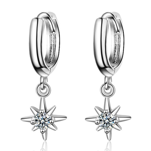 

2020 original genuine 925 sterling silver hoop earrings trendy shine austria cubic zirconia flower hug earrings for women brinco, Golden;silver