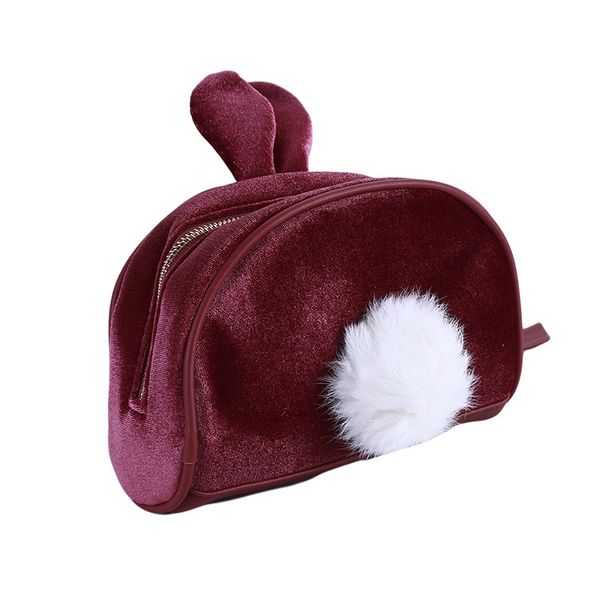 

cosmetic bag sweet plush ear cute women fur travel female makeup handbag girl organizer case wash toiletry pouch