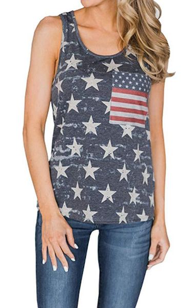 

4 colors women's new summer casual american independence day flag digital print pocket camouflage vest tank size s-2xl, White
