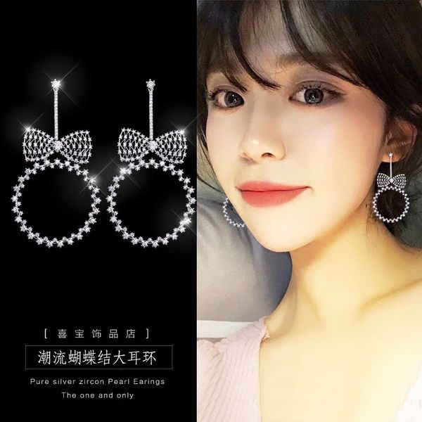 

eardrop feminine temperament korean simple bow exaggerated large earrings net red long earrings pure silver
