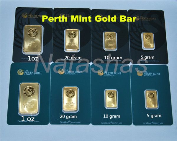 

5/10/20/31gram the perth mint gold plated bullion bar 999 fine australia copy gold plate bar green/ black blister quality sale