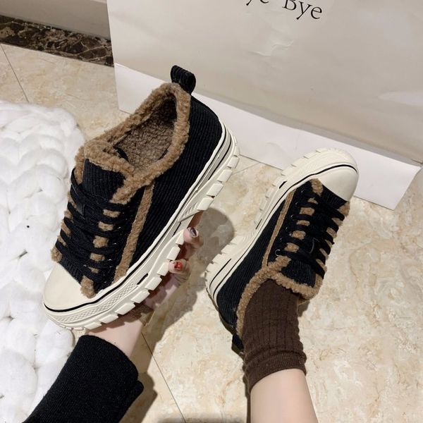 

sneakers women shoes 2019 new warm fur plush winter shoes woman casual lace up fashion women sneakers platform zz-226, Black