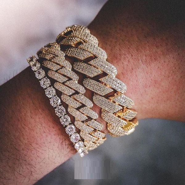 

19mm three row cz 5a cubic zirconia iced out bling hip hop rock punk boy men big heavy cz cuban bracelet 19cm 21cm, Black
