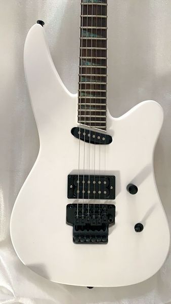 Super Rara Firma Jack Figlio Artist Series chitarra elettrica bianca Floyd Rose Tremolo Bridge, Abalone Shark Fin Inlay, Hardware Nero