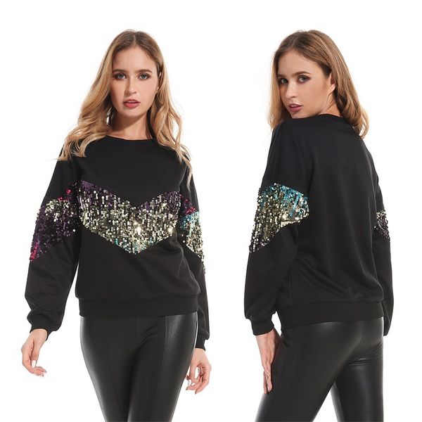 

19 new women's designer hoodies for autumn winter fashion long sleeve pullover hoodies with luxury sequin streetwear cloth s-xl wholesa, Black