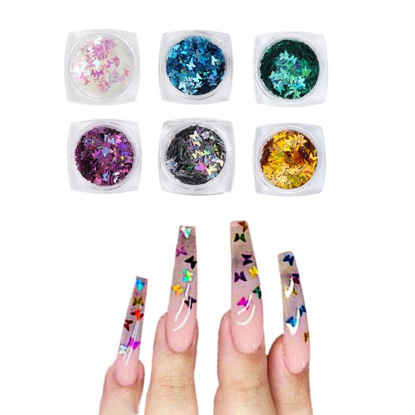 

3d holographic butterfly shape acrylic nail glitter flakes set rhinestones decorations diy powder round nail art decorations, Silver;gold