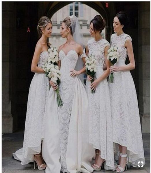 

white lace tea length hi lo short bridesmaid dresses different styles same color simple designs long african nigerian lace dress 2019, White;pink