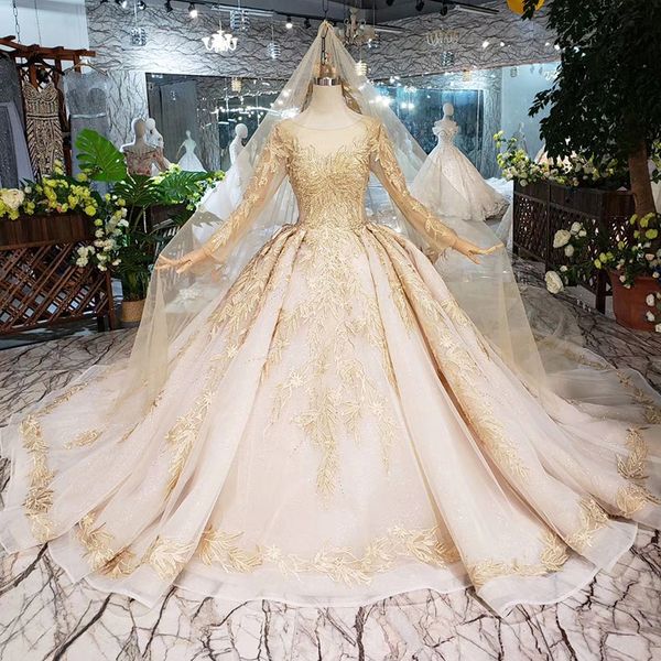 

2019 saudi arabia long tulle veil wedding dresses illusion neckline long sleeve backless elegant applique sequins chapel train bridal gowns, White