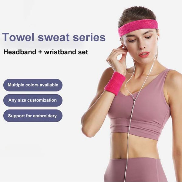 

sport fitness towel headband breathable sweat absorbent sweatband headband head wrap sportswear set 1 2 wristbands^, Yellow;black