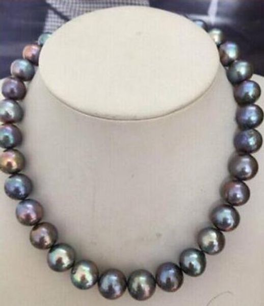 

envÃ­o enorme perfecta de 12-13mm tahitian negro rojo verde perla necklace17.5 "14kgp, Silver