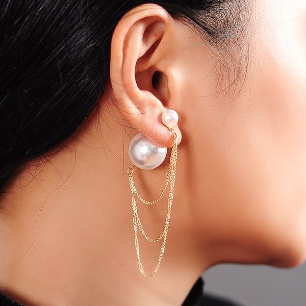 

kissme pearl earrings korean fashion double sided alloy tassel chain earrings for women jewelry gift, Silver